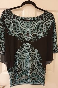 Black with Teal L Shirt Boho Design JM Collection